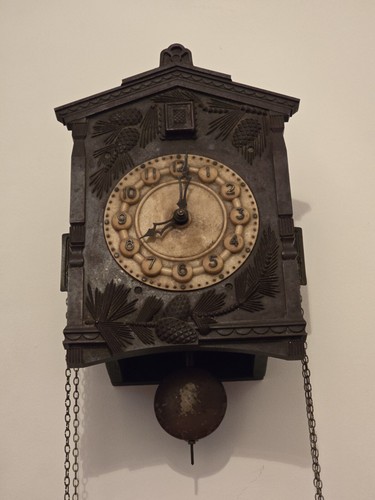 Clock Pendulum Cuckoo Touching Chime Wood Box Vintage Plastic Front Not Working - Picture 4 of 24