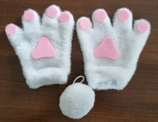 Easter Bunny Dress Up Set Mitten Paws & Tail Kids White Pink Rabbit Child Size