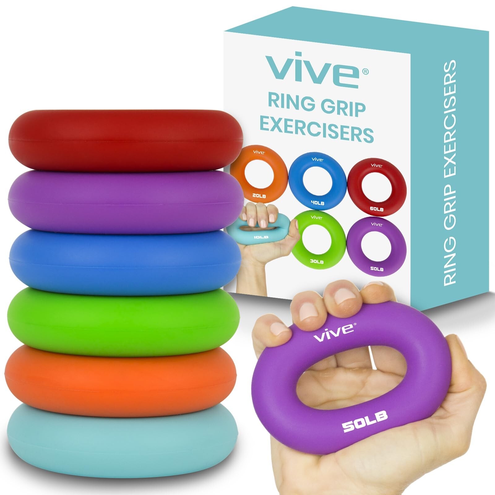 Vive Hand Strengthener Grip Ring - Forearm Ring Hand Exercisers - Silicone Sq...