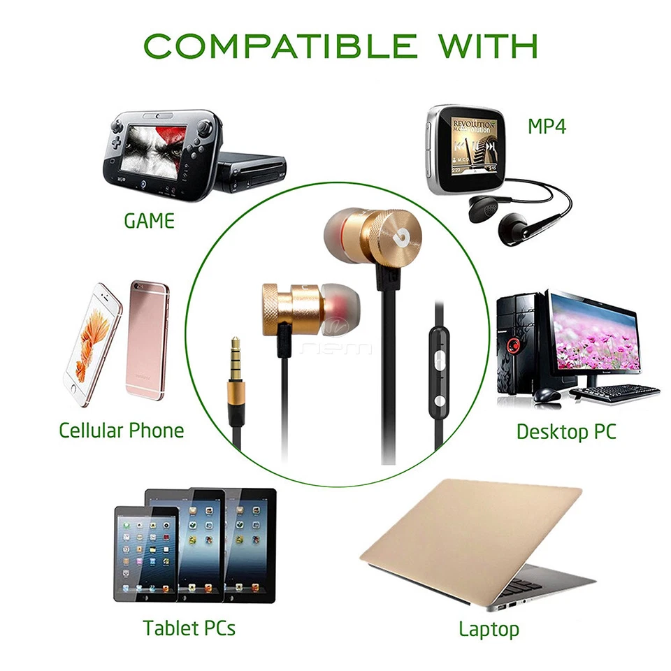 Gold _ Black Super Bass Noise Isolating Earphone Vol. Control and Mic. Headset - Image 2 of 4