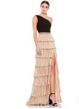 IEENA Mac Duggal Gown Dress Size 4 One Shoulder Layered Metallic Ruffle 26541