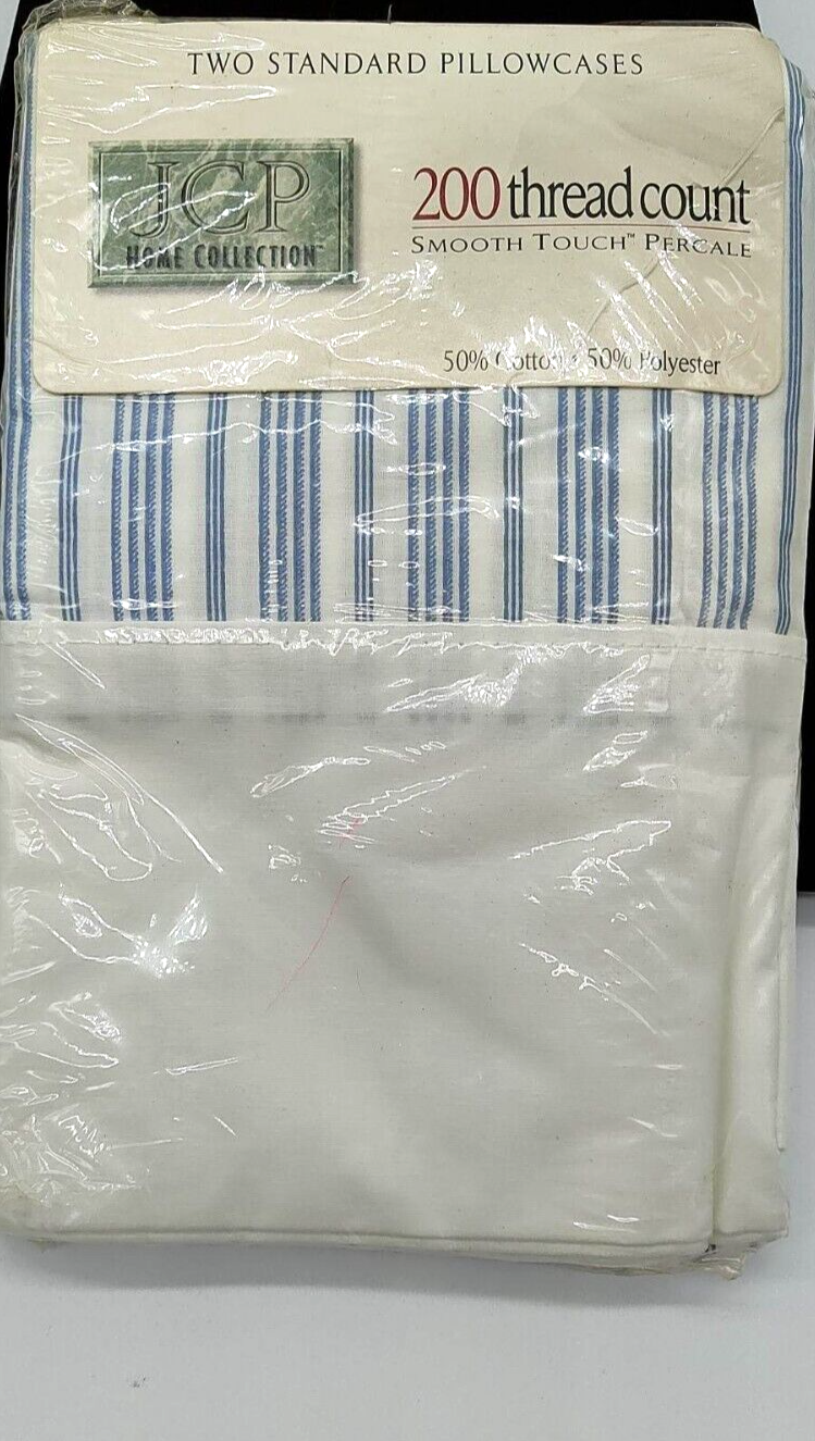Set of Standard Pillow Cases 200 Thread Blue And White JCP Home