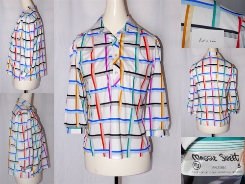 Lote de 8 piezas de blusas suéteres tejidos multicolores con patrones geométricos para mujer de colección - Imagen 8 de 9