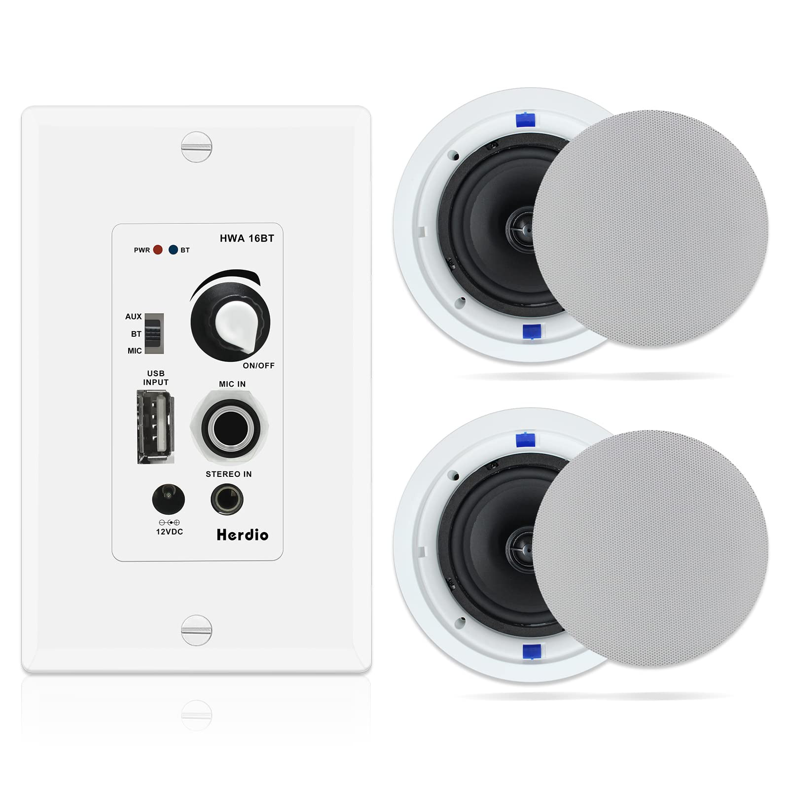 6.5 Inch Bluetooth Ceiling Speakers 320W 2-Way Flush Mount in Wall Amplifier ...