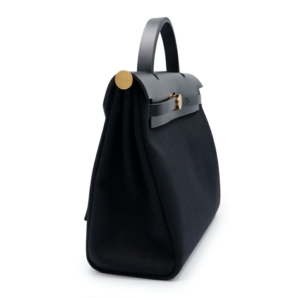 Hermes Herbag Zip PM 31 Handbag Shoulder Bag Black Toile H Canvas Leather 99 image 6