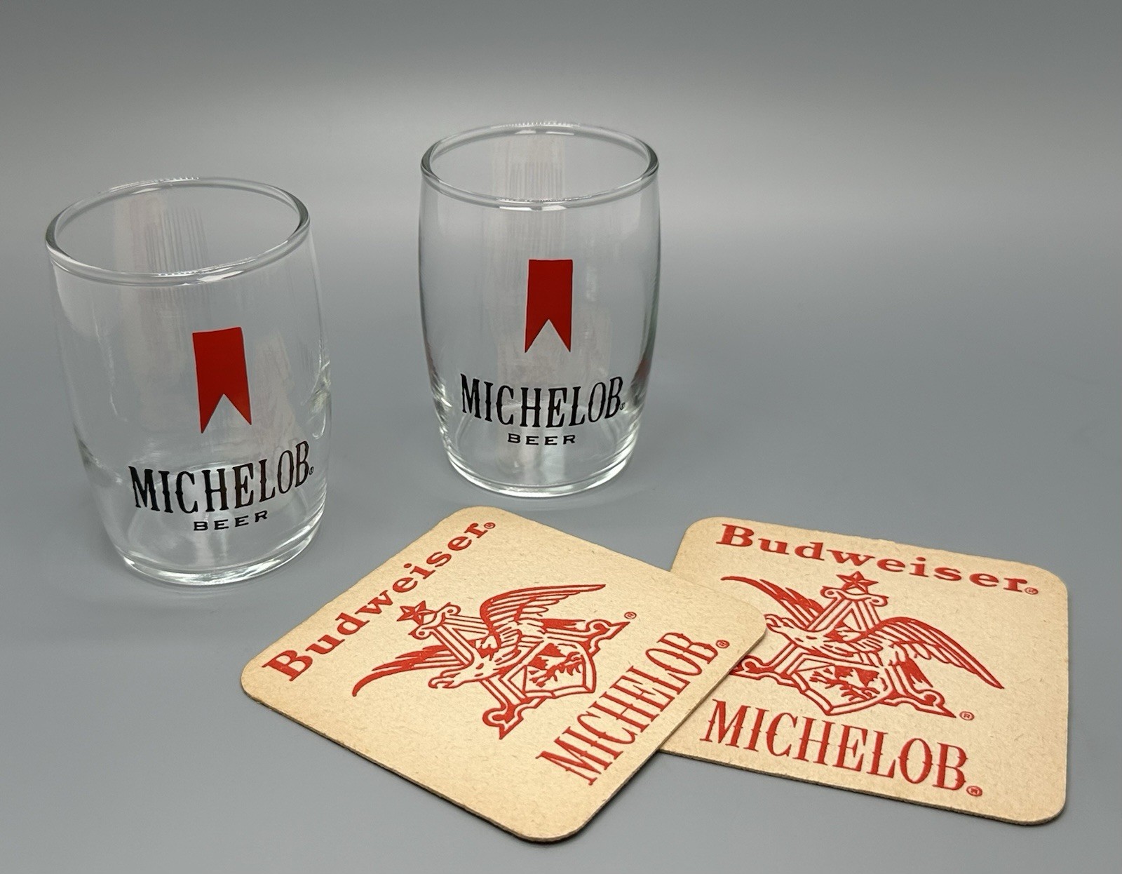 Michelob Beer Glass & Coasters Set / Vtg Tavern Advertising / Man Cave Bar Gift