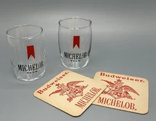 Michelob Beer Glass & Coasters Set / Vtg Tavern Advertising / Man Cave Bar Gift