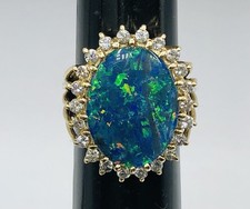Vintage Gold-Tone Blue Green Opal & Diamond Halo Ring Women’s Jewelry Size 9