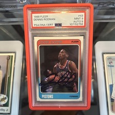1988 Fleer #43 Dennis Rodman RC signed auto card PSA 9 DNA 9 Bulls Pistons