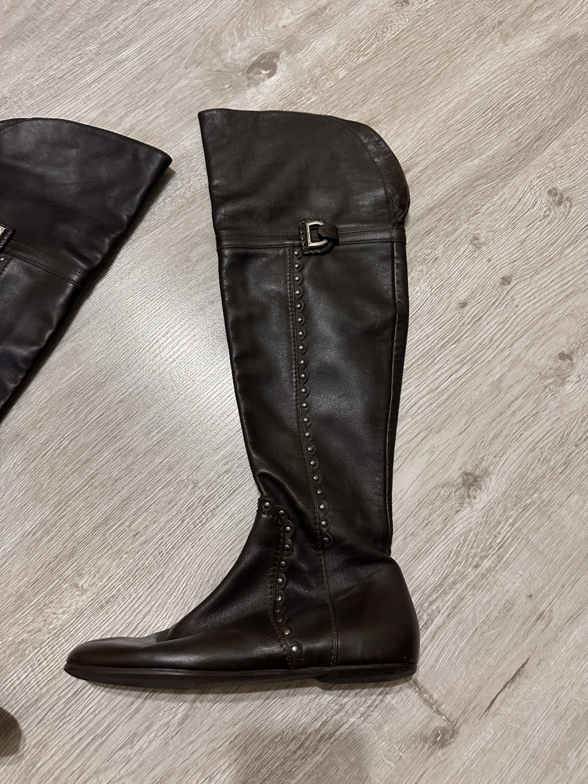 Vintage Christian Dior Brown Leather Knee High Boots D Buckle EU 37 US 7 thumbnail 2