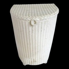 Vintage Lloyd Loom Style Wicker Half Moon Linen Basket Ottoman Storage