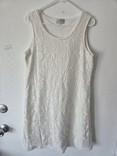 Michael Edwards Lace Dress White Feminine Size L Coquette Lined Beach Sale