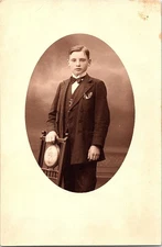 RPPC Circle Studio Portrait Young Boy Suit Time Formal