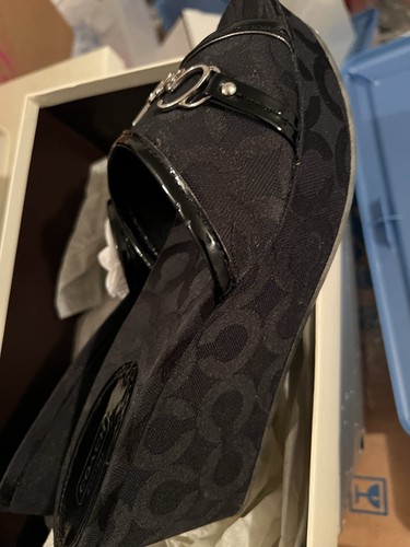 COACH CARISSA OPTIC ART BLACK WEDGE SANDAL SHOES 8.5/M NIB - Picture 3 of 5