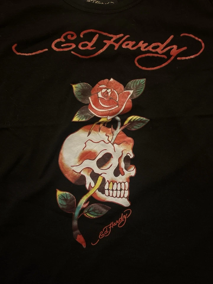 Camiseta sin mangas Ed Hardy Calavera Rosa Hecha en EE. UU. Negra Juvenil Grande Mujer Pequeña Foto 2 de 4