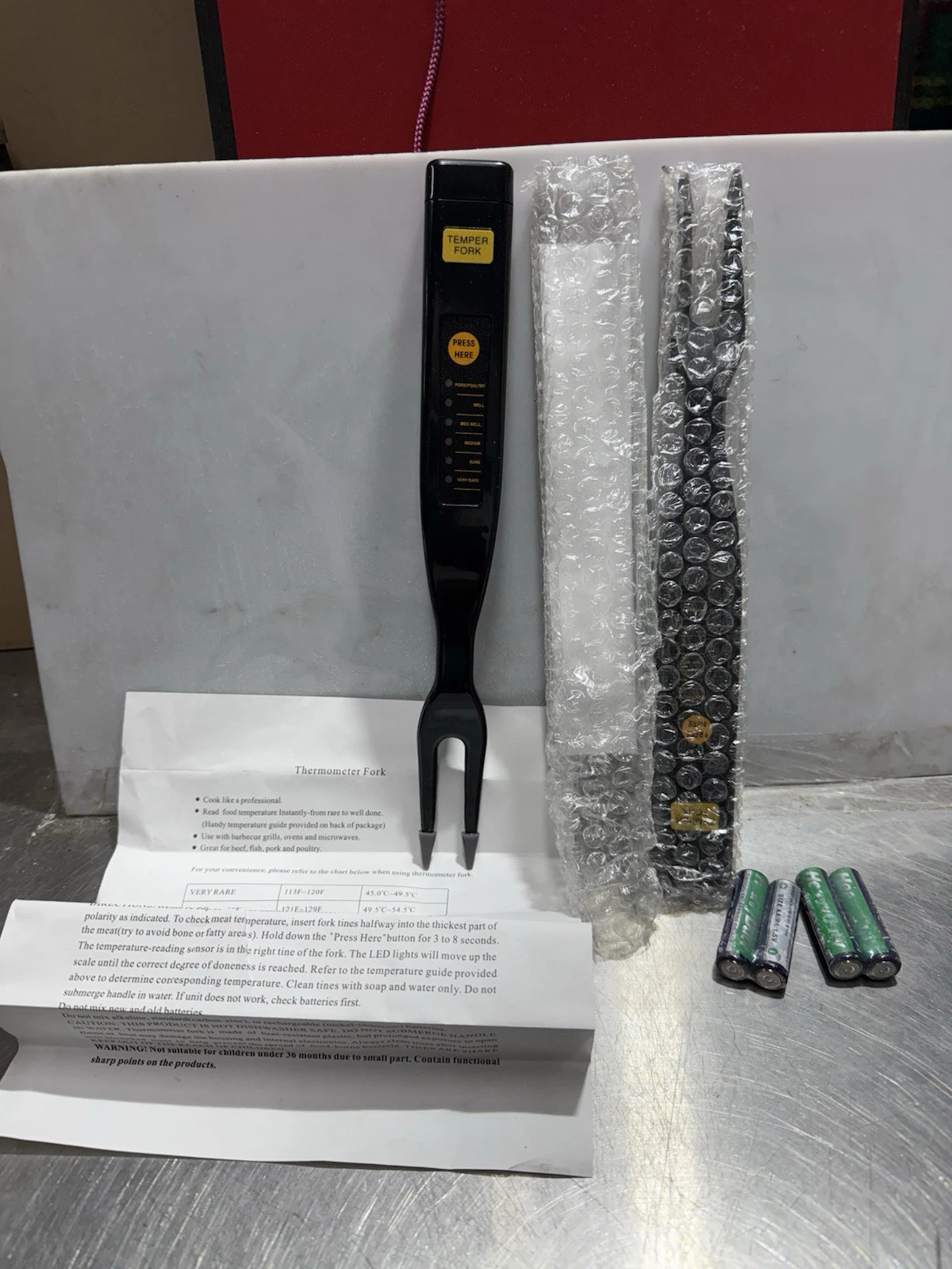 2 Temper Fork 4925B Meat Thermometer Fork Instant Read, Black, BBQ Cooking Tool