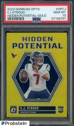 2023 Donruss Optic Hidden Potential Gold CJ Stroud RC 7/10 Jersey # Match PSA 10