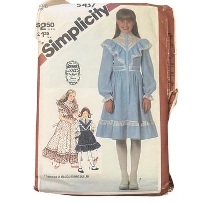 Simplicity 5437 Gunne Sax Sewing Pattern Girls Size 14 Blue Prairie Dress 1981