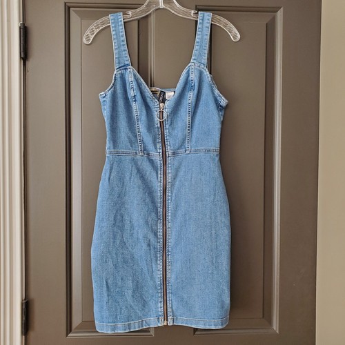 H&M Womens Denim Dress Size 2 Zip Up Mini Divided Jean Western Coastal Cowgirl - Picture 8 of 13