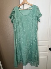 Soft Surroundings Women’s Size S Mint Green 100% Silk Boho Embroidered Dress