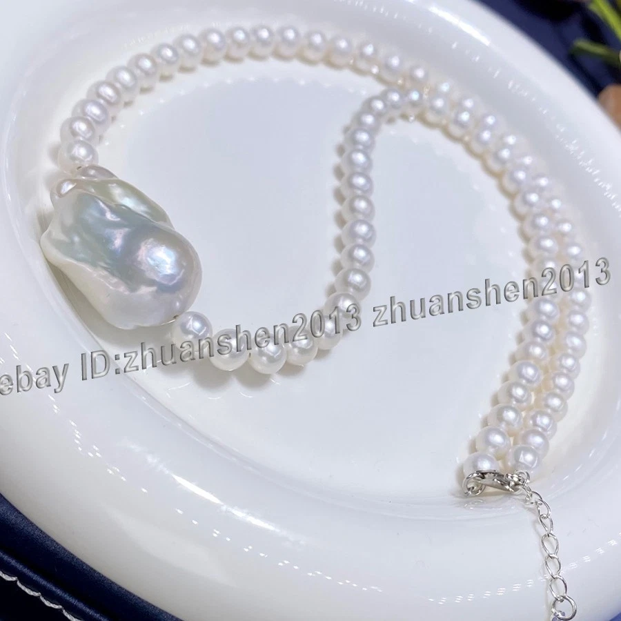 Real 7-8mm Round /18-25mm White Reborn Keshi Baroque Pearl Pendant Necklace AAA+ - image 4 of 4