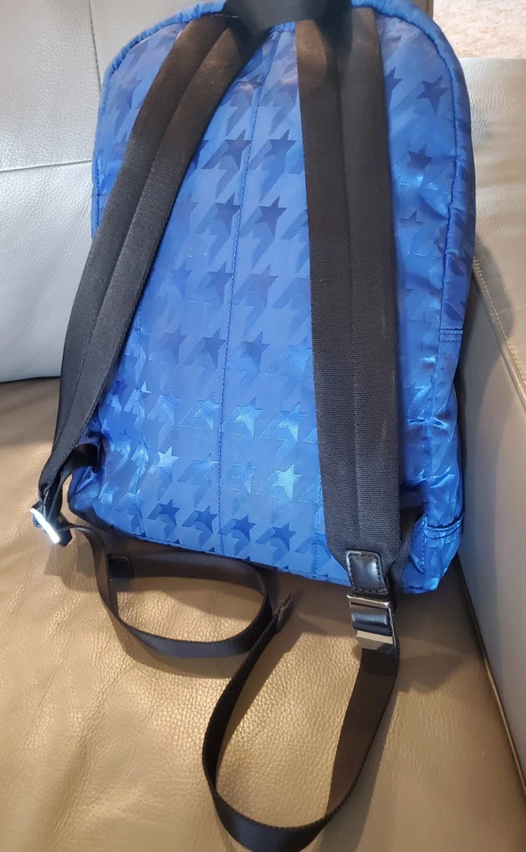 Mochila Michael Kors RARA STARTOOTH Nylon Cuero Borde MK Estampado Cremallera Azul Foto 2 de 4