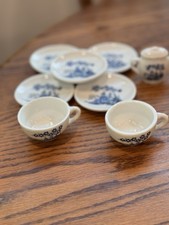 Miniature Blue  White Ceramic Tea Set with Landscape Pattern Made In Japan 8pc