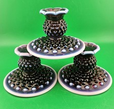 Fenton Opalescent Plum Hobnail Footed Candle Holders Very Rare 1959-1962 