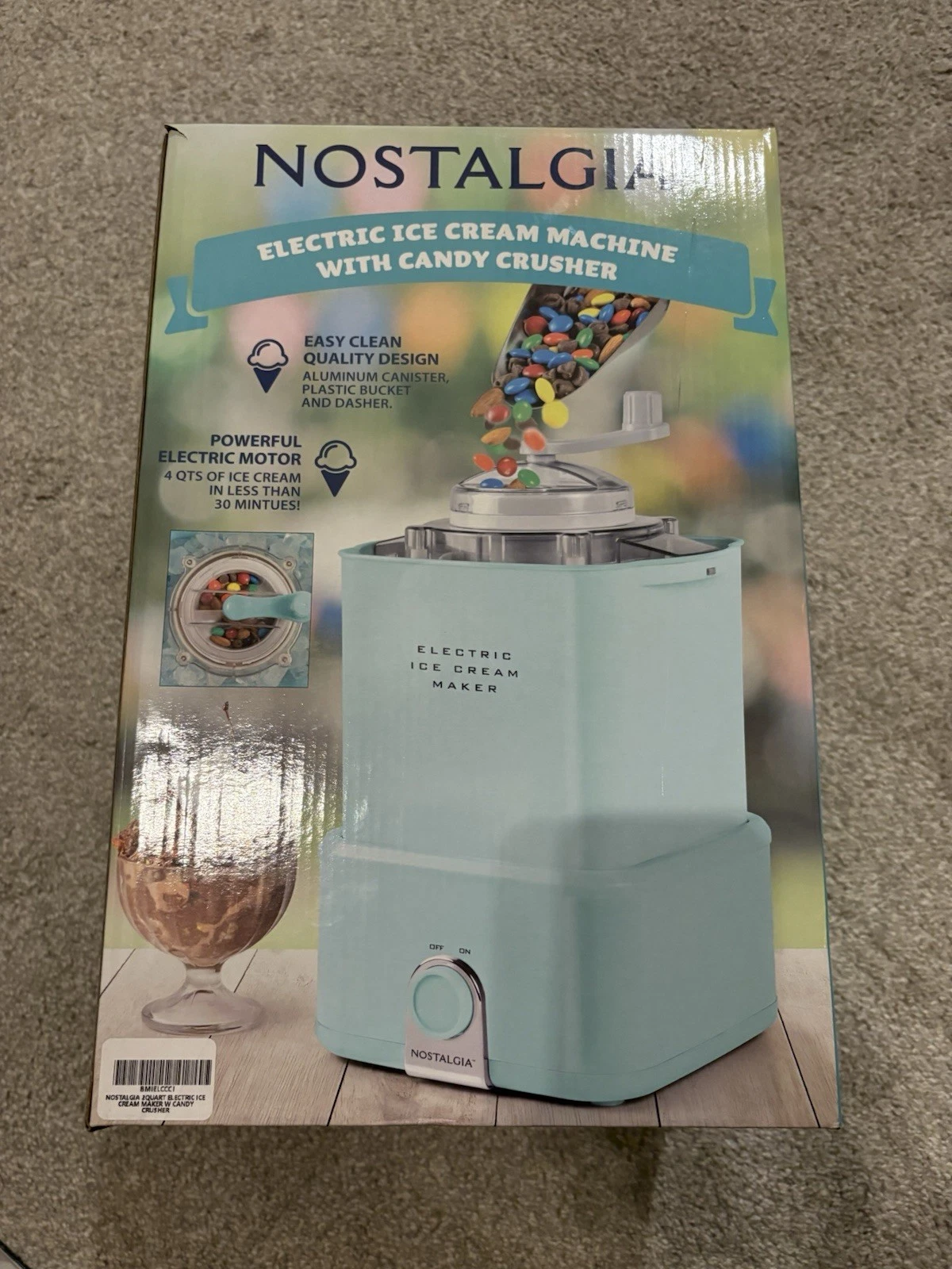 Nostalgia CCIM2AQ 2-Quart Electric Ice Cream Maker With Candy Crusher- Stainless