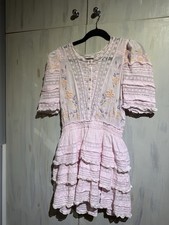 Loveshackfancy Pink Ruffle Embroidered Dress Size S Coquette Wedding Guest