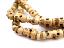Vintage-Style Carved Bone Skull Beads Long Strand 7mm Nepal Brown 46 Inch Strand