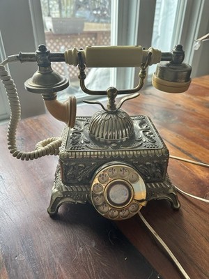 Vintage Onyx Telephone Center Ltd Baroque Monarch Rotary Telephone Brass 