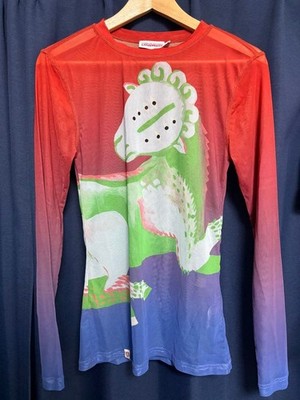 CHARLES JEFFREY LOVERBOY Red Semi-Sheer Graphic Shirt L