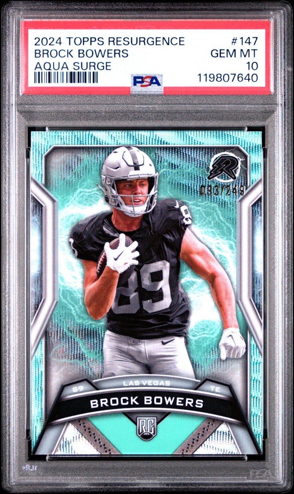 Brock Bowers RC 2024 Topps Resurgence /249 Aqua Surge #147 PSA 10 Gem Mint