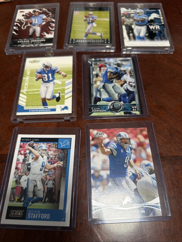 Lot Of 7 Calvin Johnson And Matthew Stafford Football Cards