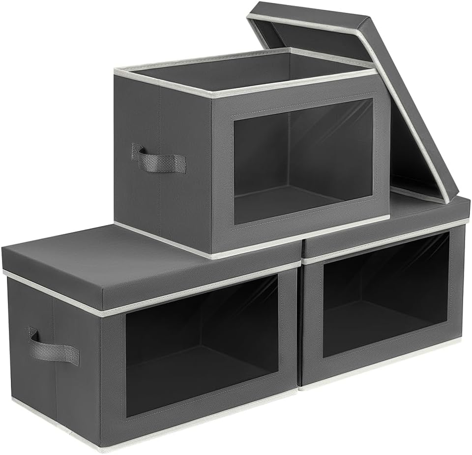 Collapsible Storage Bins with Lids 3-Pack Fabric Stackable Organizer Boxes