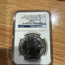 Britannia silver 1oz ms69 2015 G. Britain S2pnd Textured Fields. Early Release.