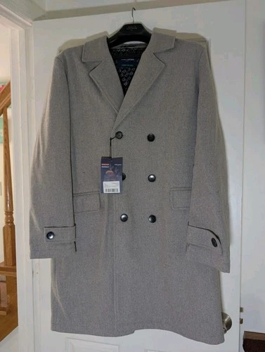 Harry Brown Gray Double Breasted Wool Mix Overcoat XL NWT