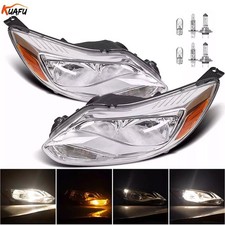 For 2012 2013 2014 Ford Focus Headlights Headlamps Assembly Halogen Pair Chrome