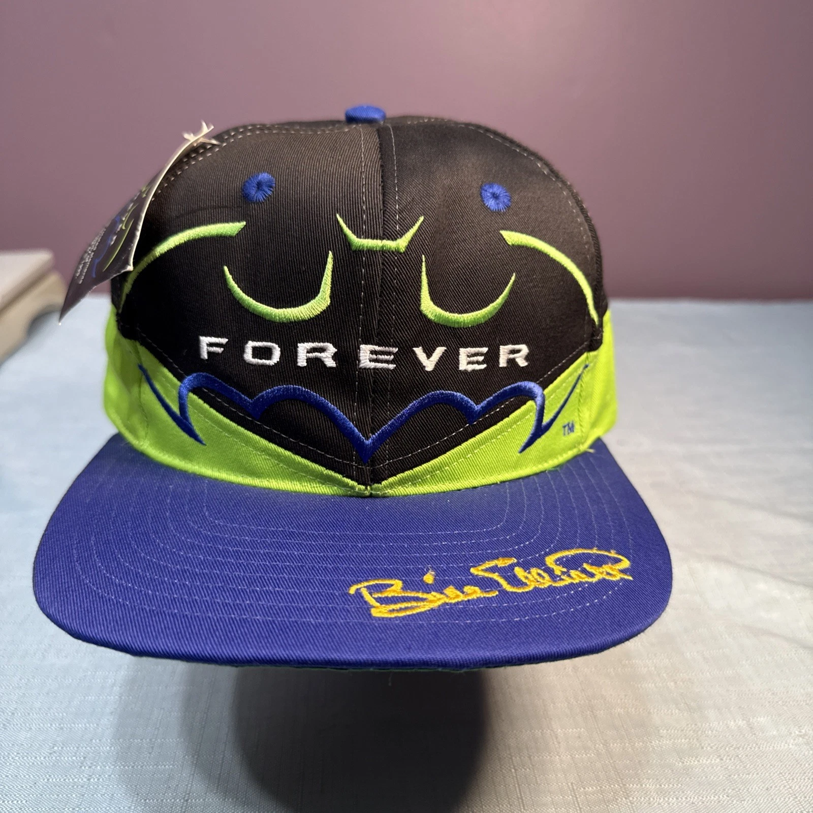 Vintage 1995 Batman Forever Kudzu Snapback Hat Black Green Blue DC Comics Racing