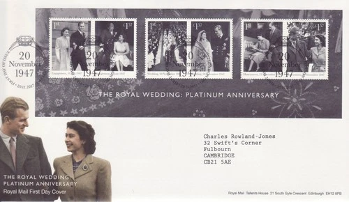 GB Stamps First Day Cover Royal Wedding Platinum Anniversary MS, QEII - SHS 2017