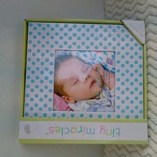 Baby Picture Frame Blue Polka Dot 5x5" Tiny Miracles Hang Or Standing New In Box