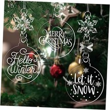 24 Pack Christmas Tree Ornaments Set - 3 Inch Clear Acrylic Flat 3" Transparent
