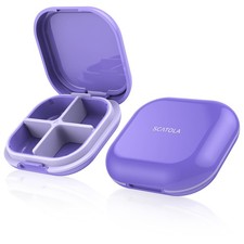 Daily Pill Organizer 4 Compartments, Small Box Portable Travel Purple
