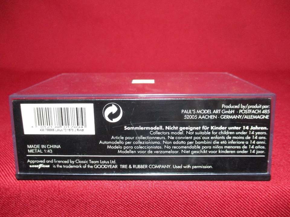1:43 Scale Jochen Rindt WORLD CHAMPION 1970 Lotus 72 F1 Minichamps Formula 1 - Image 4 of 4