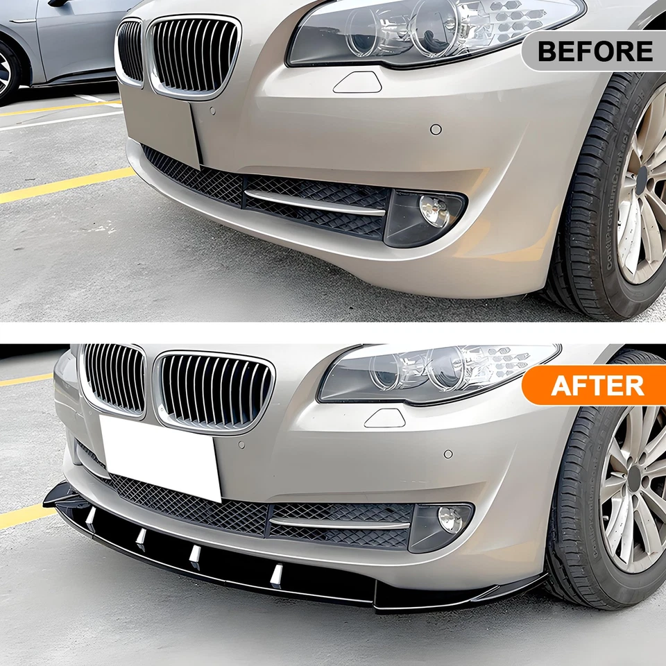 Parachoques delantero ajuste labio para BMW F10 2011-2016 520i 528i 535i M Sport negro brillante Foto 3 de 4