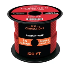 14 Gauge Car Audio Primary Wire (100ft–Red)– Remote, Power/Ground Electrical