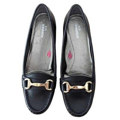 Ros Hommerson Regina Black Leather Loafers SZ 8 Narrow Shoes Buckle Comfort Work