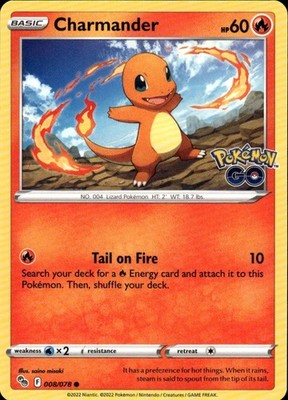 Charmander Common Pokemon GO 008/078 Fire Pokemon Card