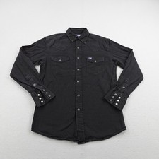 Wrangler Shirt Mens Small Black Western Pearl Snap Canvas Rodeo Cowboy Country